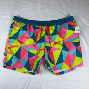 Mad Engine Swim Trunks Mens 2XL Multicolor‎ Patterned Mesh Lined Elastic Waist